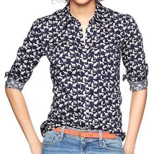 Gap cat-print boyfriend-fit button down navy blue